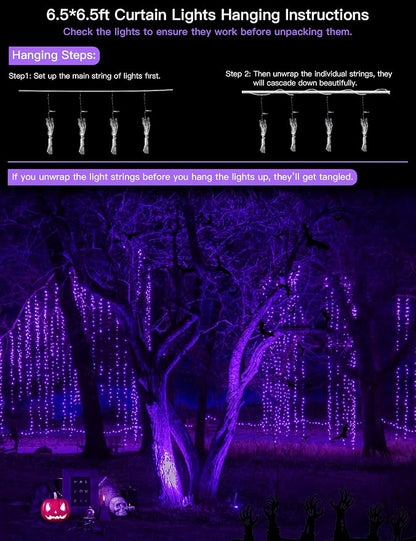 suddus Purple Curtain Lights for Halloween, 200 LED Hanging String Lights - Image 3