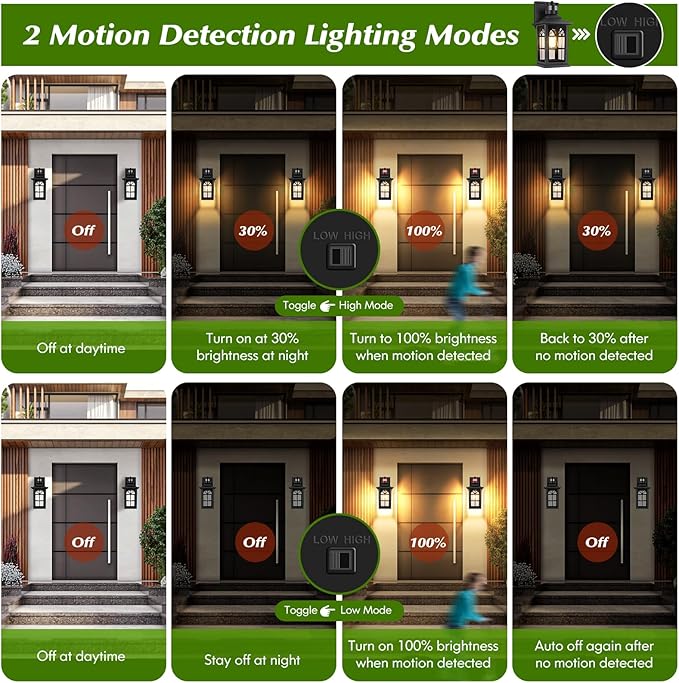 2-Pack Motion Sensor Outdoor Wall Lights, Dusk to Dawn Porch Lights Outdoor - Image 2
