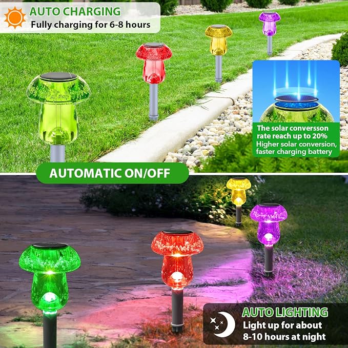 Benany Solar Lights Outdoor, 16 Pack Mushroom Lights Outside Waterproof - Image 5