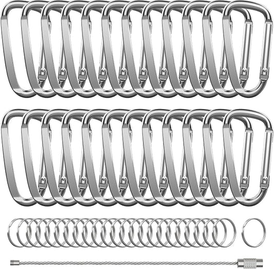 2.4" 24pcs Small Carabiner Clip Keychain, Aluminum D Ring Shape Clips by XIECHANEE