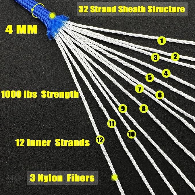 VVAAGG 1000 Paracord Rope 200FT, 4mm Utility Parachute Cord 12 Strand Nylon Rope - Image 2