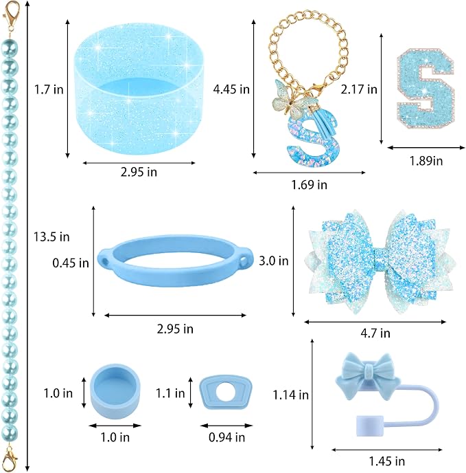 9PCS Blue for Stanley Cup Accessories Set Bling Initials Bow Charms for Stanley - Image 3