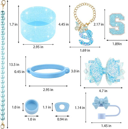 9PCS Blue for Stanley Cup Accessories Set Bling Initials Bow Charms for Stanley - Image 3