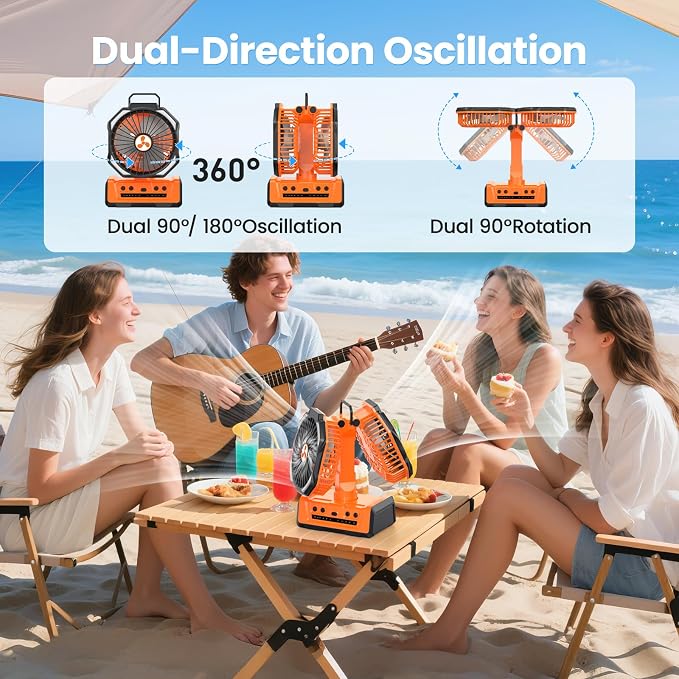 Dual Head Portable Rechargeable Fan 20000mAh Battery Powered Camping Fan - Image 2