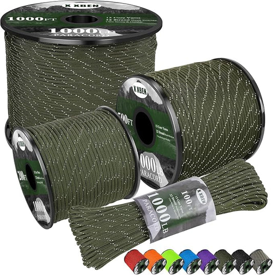 Paracord Reflective 4mm 1000lb, Paracord Rope, Parachute Cord, Camping Rope by XXBEN
