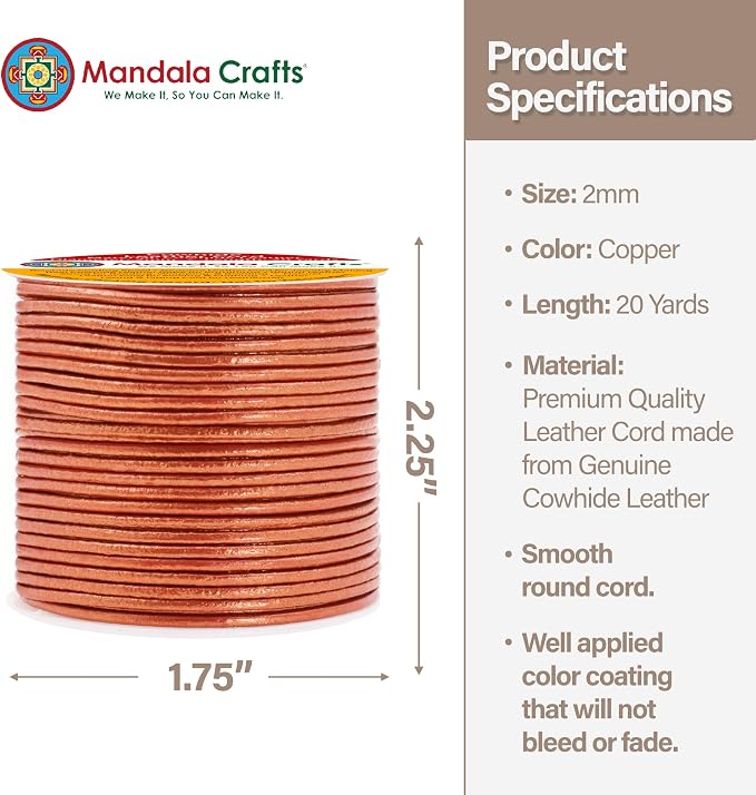 Mandala Crafts Round Genuine Copper Leather Cord - Image 4