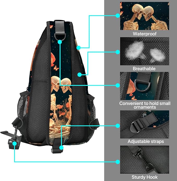 FyLybois Skull Sling Bag for Women Lightweight Crossbody Backpack Casual Daypack - Image 4