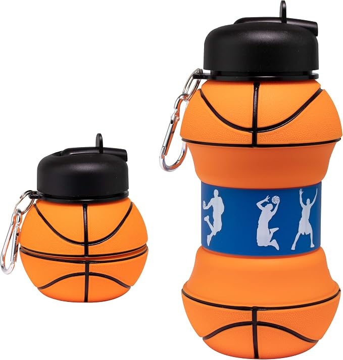 Maccabi Art Clip-On Collapsible BPA-Free Silicone Basketball Water Bottle by MaccabiArt