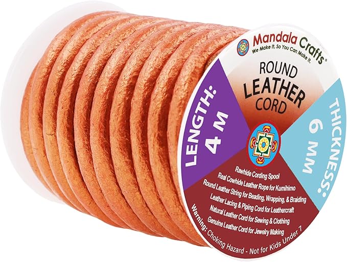 Mandala Crafts Round Genuine Copper Leather Cord by MandalaCrafts