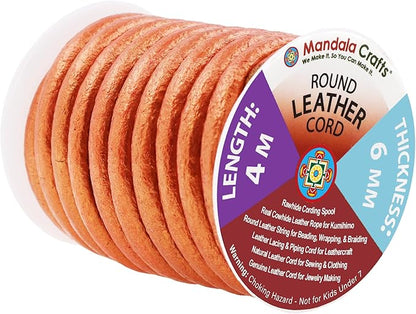Mandala Crafts Round Genuine Copper Leather Cord by MandalaCrafts
