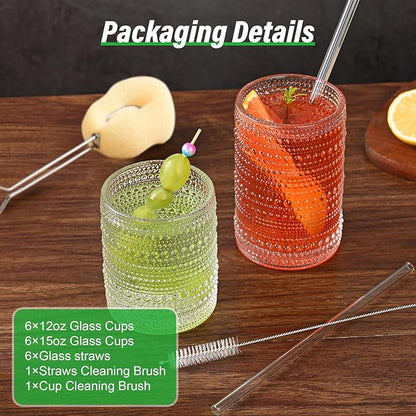 ZMOWIPDL Vintage Glassware Drinking Glasses Set of 12, Embossed Water Tumbler - Image 3