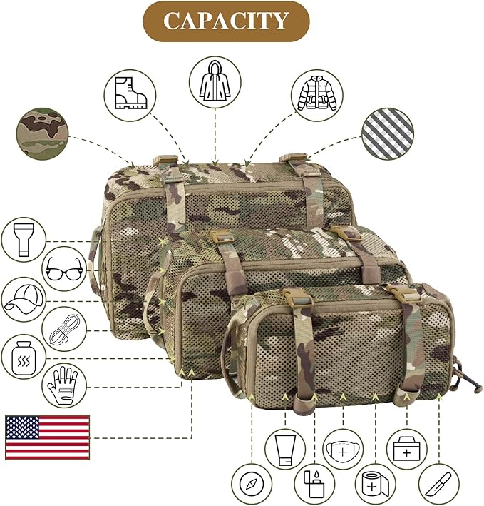 PETAC GEAR 3 PCS Tactical Modular Packing Cubes, Large Capacity Mesh Storage Bag - Image 2