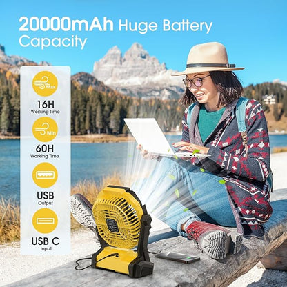 ONLYNEW Portable Fan Rechargeable, 20000mAh Cordless Battery Powered Fan - Image 2