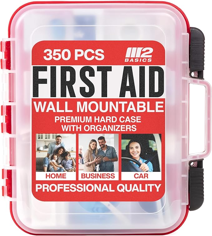 M2 BASICS Professional 350 Piece First Aid Kit, Wall Mountable Dual Layer Hard by M2BASICS