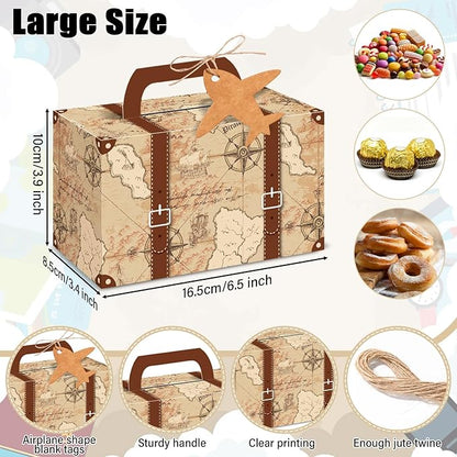 12Pcs Large Suitcase Party Favor Boxes Travel The Map Paper Treat Box - Image 3