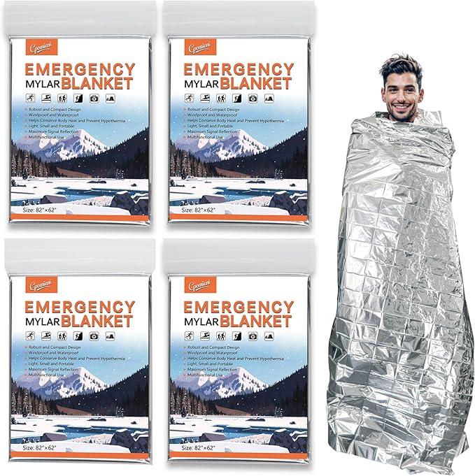 4 Pack -Large 82” x 62” Survival Emergency Mylar Thermal Blankets, Thermal by Unknown