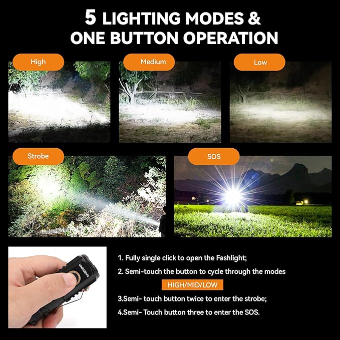 UNROEVS Mini Flashlight 2550 Lumens Rechargeable USB C Charging, Small - Image 4