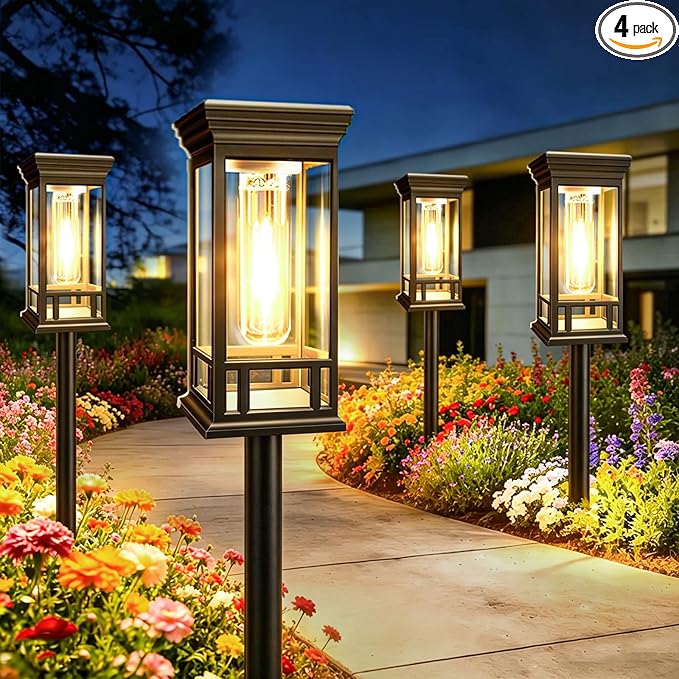 4 Pack Solar Pathway Lights Outdoor, Taller Bright Solar Path Lights Waterproof by SANJICHA