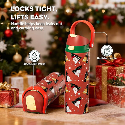 POWCAN 24 oz Christmas Insulated Water Bottle: 2-in-1 Push-Button Spout & - Image 5