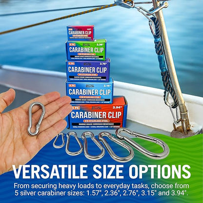 Stainless Steel Carabiner Clip, 4 Pack, 316 Marine Grade, Heavy Duty Spring - Image 4