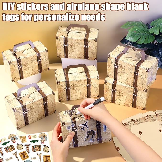 24Pcs Large Suitcase Party Favor Boxes Travel The Map Paper Treat Box - Image 5