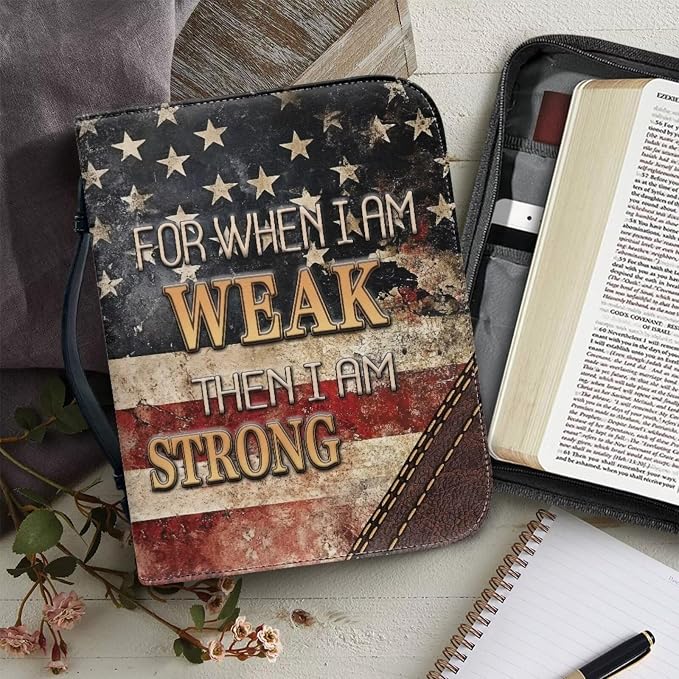 Small Bible Cover Case for Women Men Amercan Flag and Cross PU Leather Bible - Image 5