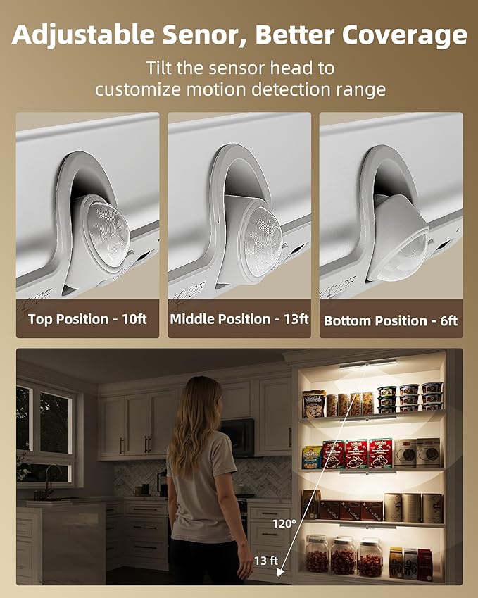 EZVALO 15-inch Motion Sensor Closet Lights, 3 Pack Rechargeable Cabinet Lights - Image 3