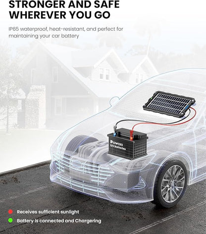 POWOXI Upgraded 7.5W-Solar-Battery-Trickle-Charger-Maintainer-12V Portable - Image 5