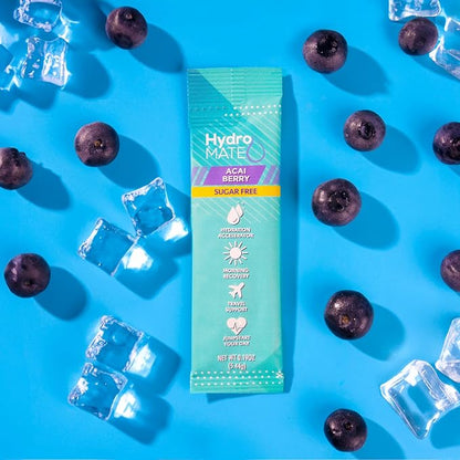 Electrolyte Powder Sugar-Free Hydration Packets Acai Berry HydroMATE 30 Sticks - Image 2
