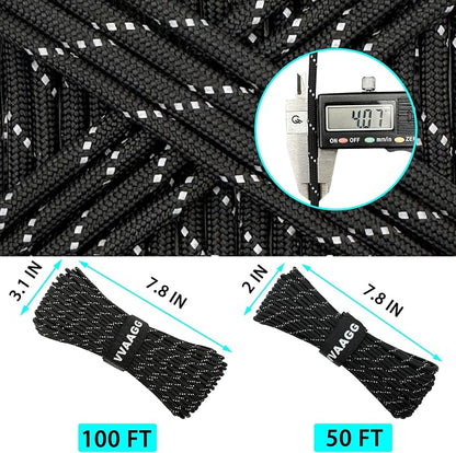 VVAAGG Reflective Paracord Rope 100FT, 7 Strand Nylon para Cord Lanyard Utility - Image 2