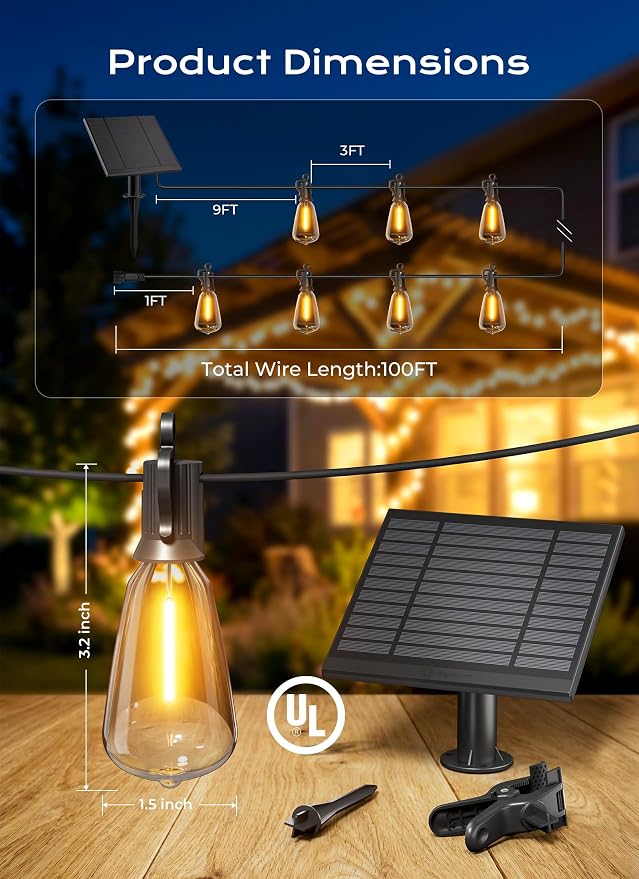 Brightown 100FT Solar String Lights Outdoor Waterproof, Patio Lights - Image 6