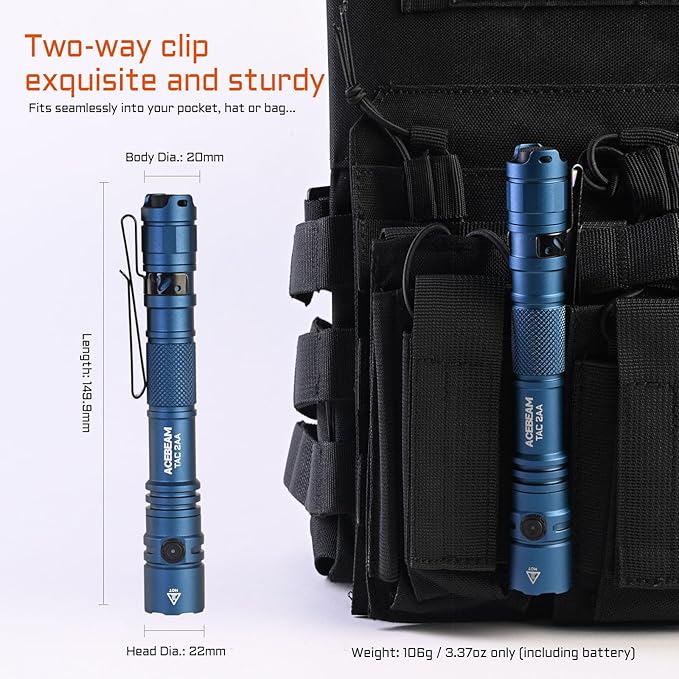 ACEBEAM TAC 2AA EDC Tactical Dual Modes Flashlight Rechargeable, 1400 High - Image 4