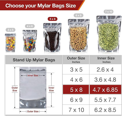 BELLE KR® Pint 5x8 Mylar Bags for Food Storage - Image 2