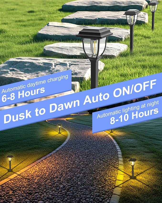 Solar Pathway Lights 2 Pack Mini Outdoor 3000K Bright Auto On/Off Solar Garden - Image 3