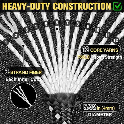 Reflective Paracord Rope 750 lb - 50ft 5/32" Parachute Cord 4MM 12-Strand para - Image 2