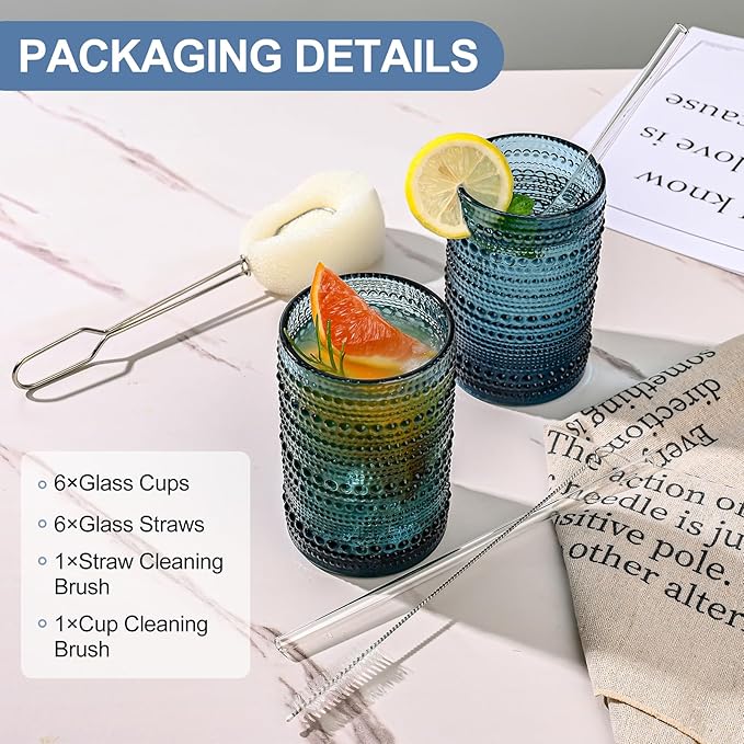 ZMOWIPDL Vintage Glassware Drinking Glasses Set of 6, 15 oz Hobnail Glass Cups - Image 6