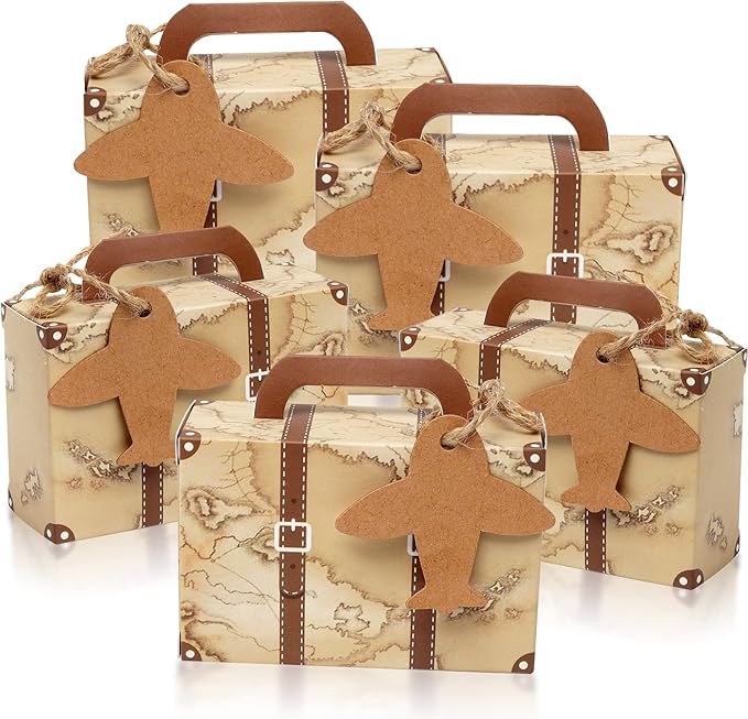 50Pcs Party Favor Candy Box, Vintage Mini Suitcase Favor Box, Kraft Paper by CHolic