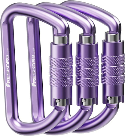 FresKaro 3inch 12kN-2698lbs Auto Locking Carabiner Clips, Solid D Shape by FresKaro