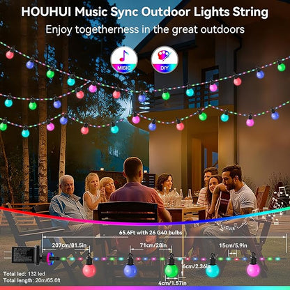 Smart Outdoor String Lights 65.6Ft, RGB IC Color Changing LED Patio Light IP67 - Image 3