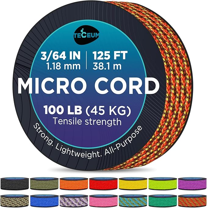 TECEUM Micro Paracord – 1.18 mm X 125 ft – Micro Utility Cord – Thin Braided by TECEUM