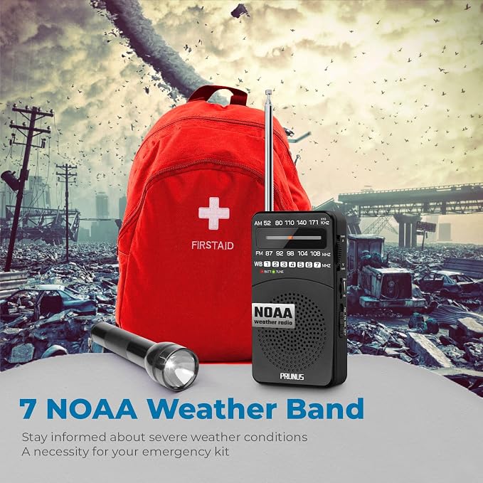 PRUNUS NOAA Weather Radio AM FM, Battery Powered Radio by AA, Transistor Radios - Image 2