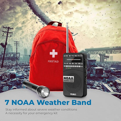 PRUNUS NOAA Weather Radio AM FM, Battery Powered Radio by AA, Transistor Radios - Image 2