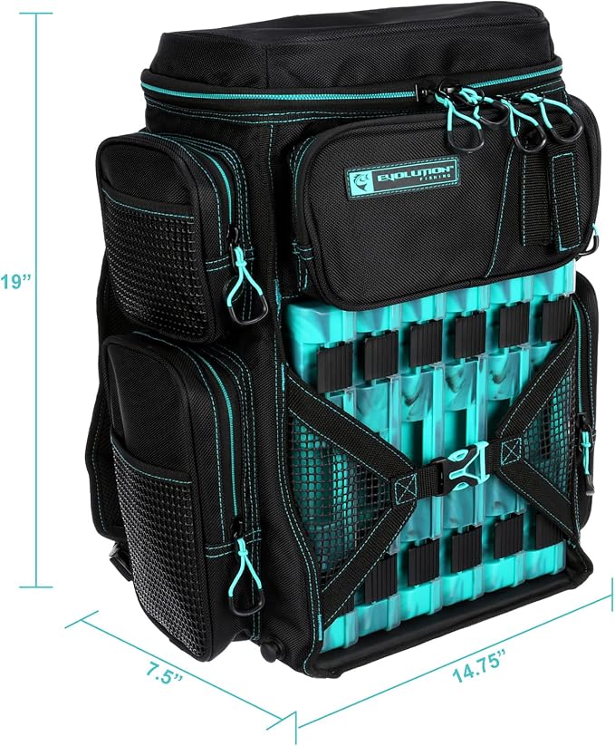 Evolution Fishing Drift Series Tackle Backpack, Outdoor Rucksack w/ 6 Fishing - Image 2