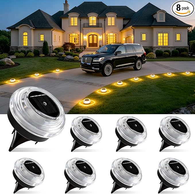 Solar Ground Lights 8 Pack Landscape Lighting 3000K Solar Lights Outdoor IP67 by Unknown