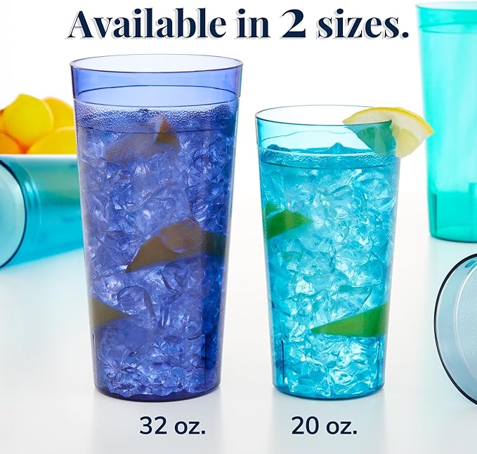 US Acrylic Café Plastic Reusable Tumblers 32-ounce Iced-Tea Cups, Coastal | - Image 3