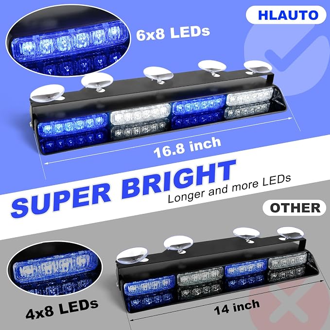HLauto 6Z4J Emergency Dash Strobe Lights: 2x16.8 inch Blue White Safety Lights - Image 2