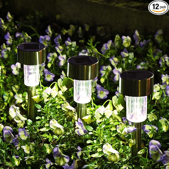 SOLPEX Solar Garden Lights Outdoor, 6 Color 12 Pack Stainless Steel Led Pathway by Solpex