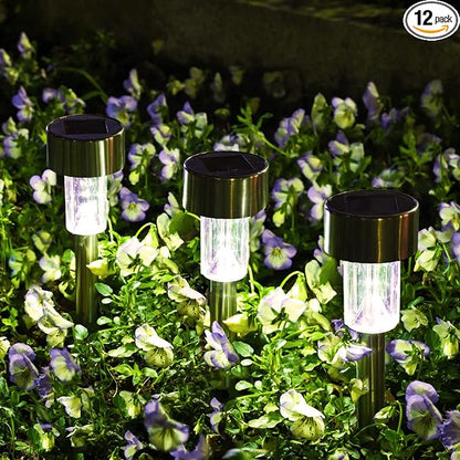 SOLPEX Solar Garden Lights Outdoor, 6 Color 12 Pack Stainless Steel Led Pathway by Solpex