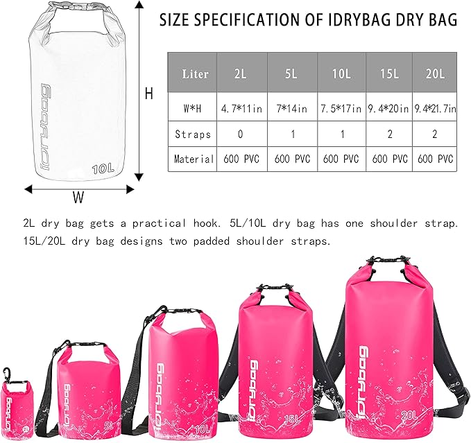 IDRYBAG Dry Bag for Kayaking Waterproof 2L/5L/10L/15L/20L, Small Dry Sack - Image 4
