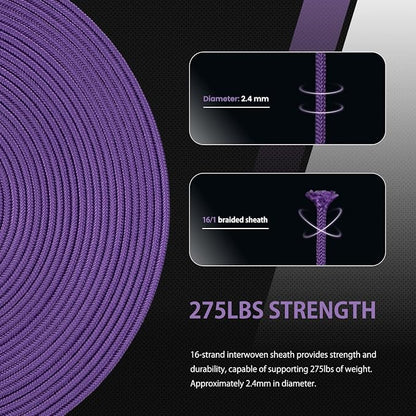 Abma Cord 2.4mm Paracord 275 100ft Nylon Rope 4 Strands Tactical Parachute Cord - Image 4